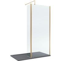 Balterley 8mm Glass Wetroom Screen, Return Brushed Brass & Tray 1400 x 700mm in Metallics