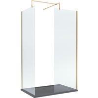 Balterley 8mm Glass Wetroom Screens Brushed Brass & Grey Tray 1200 x 800mm in Metallics