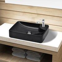 Berkfield Home Ceramic Bathroom Sink Basin with Faucet Hole Black