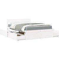 Bed with Drawers and Mattress White 140x190 cm Solid Wood Pine