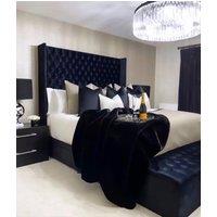 HOB Furniture Chelsea Wing Divan, Chenille - Hb 137 Cm, Navy Blue in Mid Navy | Size: Super King