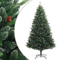 Berkfield Home Artificial Hinged Christmas Tree with Red Berries 240 cm in Green