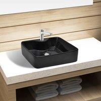 Berkfield Home Ceramic Bathroom Sink Basin with Faucet Hole Black Square