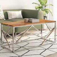 Berkfield Home Coffee Table Silver Stainless Steel & Solid Acacia Wood