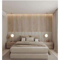 HOB Furniture Thomas Linear Panelled Bed, Malta Velvet Fabric, Ivory in Off-White | Size: Double