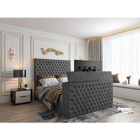 HOB Furniture Tara Upholstered Soft Velvet Tv Bed Frame, Luxury French Velvet, Grey in Dark Grey | Size: King