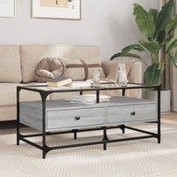 Berkfield Home Coffee Table with Glass Top Grey Sonoma 98.5x50x45 cm Steel