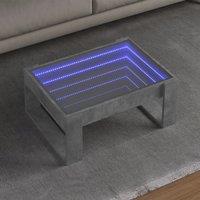 Coffee Table with Infinity LED Concrete Grey 70x53x30 cm