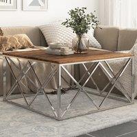 Berkfield Home Coffee Table Silver Stainless Steel & Solid Sleeper Wood