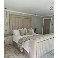 HOB Furniture Royal Linear Tv Bed, Luxury French Velvet - Hb 203 Cm, Ivory in Off-White | Size: King