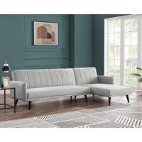 Home Detail Clinton L-Shaped Fabric Sofa Bed With Ribbed fabric Detail & Chaise Section & Black Legs in Light Grey