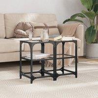 Berkfield Home Coffee Tables with Transparent Glass Top 2 pcs 30x30x45 cm Steel in Black | Size: 30 x 30 x 45 cm