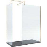 Balterley 8mm Glass Wetroom Screen, Return Brushed Brass & Tray 1700 x 900mm in Metallics