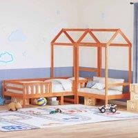 Berkfield Home Bed & Bench Set with Roof without Mattress Wax Brown 80x200 cm