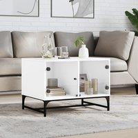 Berkfield Home Coffee Table with Glass Doors White 68.5x50x50 cm