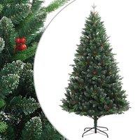 Berkfield Home Artificial Hinged Christmas Tree with Red Berries 210 cm in Green