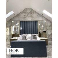 HOB Furniture Janie Linear Design Tv Bed With Mirrors, Malta Velvet Fabric - Hb 183 Cm, Cream | Size: Super King