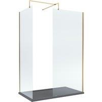 Balterley 8mm Glass Wetroom Screens Brushed Brass & Grey Tray 1400 x 900mm in Metallics