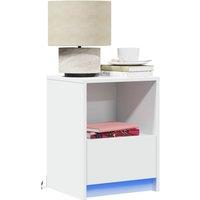 Bedside Cabinet with LED Lights White Engineered Wood