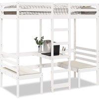 Berkfield Home Loft Bed Frame with Desk & Chairs White 90x190cm Solid Wood Pine | Size: 90x190 cm