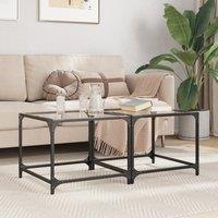 Berkfield Home Coffee Tables with Transparent Glass Top 2 pcs 50x50x40 cm Steel in Grey | Size: 50 x 50 x 40 cm