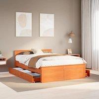 Bed Frame without Mattress with Headboard Wax Brown 140x200 cm Solid Wood Pine