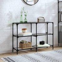 Berkfield Home Console Table with Transparent Glass Top 118.5x30x81 cm Steel in Grey