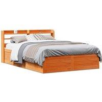 Bed Frame with Headboard Wax Brown 120x200 cm Solid Wood Pine