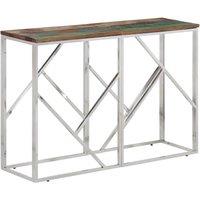 Console Table Silver Stainless Steel and Solid Wood Reclaimed
