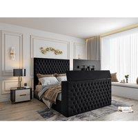HOB Furniture Tara Upholstered Soft Velvet Tv Bed Frame, Luxury French Velvet, Black | Size: Super King