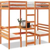 Berkfield Home Loft Bed Frame with Desk & Chairs Wax Brown 75x190cm Solid Wood Pine | Size: 75x190 cm