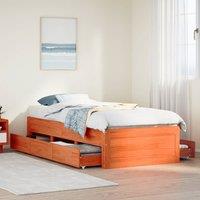 Bed Frame without Mattress with Drawers Wax Brown 100x200 cm Solid Wood Pine