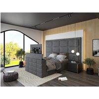 HOB Furniture Block Upholstered Tv Bed Frame, Luxury French Velvet, Grey in Dark Grey | Size: Double