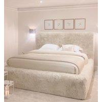 HOB Furniture Luxury Sahara Bed - Ottoman Gas Lift, Faux Fur, Cream | Size: King