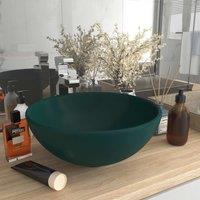 Berkfield Home Luxury Bathroom Basin Round Matt Dark Green 32.5x14 cm Ceramic