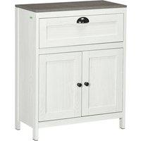 Kleankin Bathroom Floor Standing Cabinet Storage Organizer Drawer Double Door in White