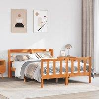 Berkfield Home Bed Frame with Headboard without Mattress Wax Brown 135x190 cm Double