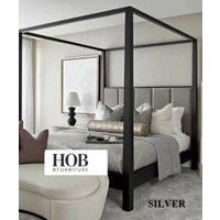 HOB Furniture Washington 4 Poster Bed, Luxury French Velvet, Silver | Size: Super King