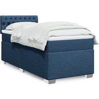 Box Spring Bed with Mattress Blue 90x200 cm Fabric