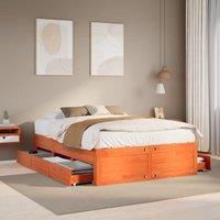 Berkfield Home Bed Frame without Mattress with Drawers Wax Brown 140x190 cm Solid Wood Pine
