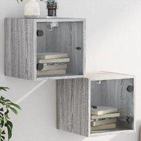 Berkfield Home Bedside Cabinets with Glass Doors 2 pcs Grey Sonoma 35x37x35 cm | Size: 35 x 37 x 35 cm