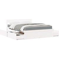 Bed with Drawers and Mattress White 160x200 cm Solid Wood Pine