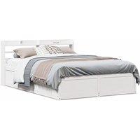 Bed Frame with Headboard White 135x190 cm Double Solid Wood Pine