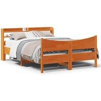 Bed Frame with Headboard Wax Brown 135x190 cm Double Solid Wood Pine