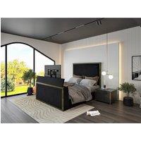 HOB Furniture Washington Metal Tv Bed, Luxury French Velvet, Black | Size: Double