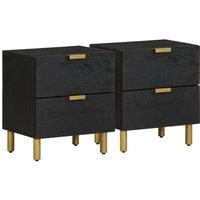 Berkfield Home Bedside Cabinet 2 pcs Black 40x33x46 cm Solid Wood Mango | Size: 40 x 33 x 46 cm
