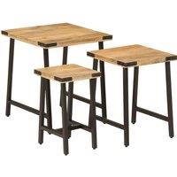 Berkfield Home Nesting Coffee Tables 3 pcs Solid Wood Mango & Iron in Brown