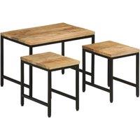 Berkfield Home Nesting Coffee Tables 3 pcs Solid Rough Mango Wood & Iron in Brown