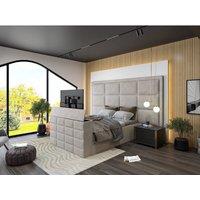 HOB Furniture Block Upholstered Tv Bed Frame, Luxury French Velvet, Pebble in Light Grey | Size: King