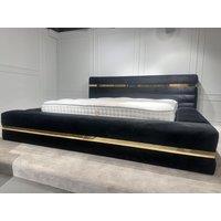 HOB Furniture The Aruba Bed, Luxury French Velvet, Black | Size: Super King